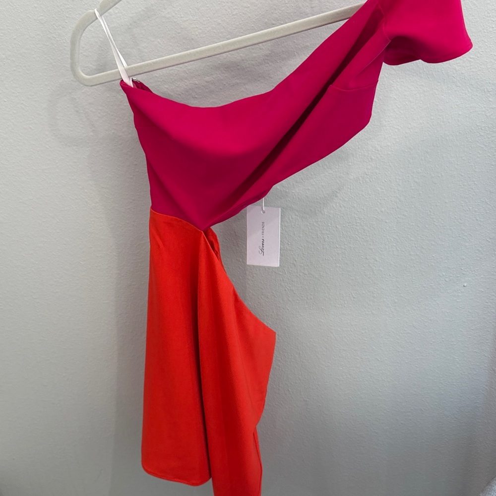 Lovers + Friends One-Shoulder Colorblock Dress in Fuchsia and Orange
